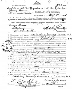Henry Green's Application for Pension