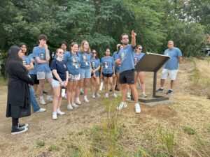 Cooper and students at Little Round Top