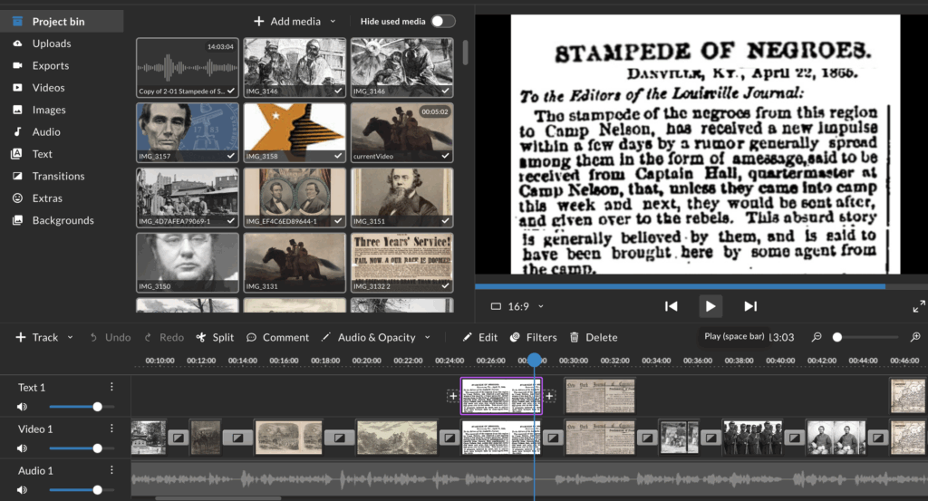 WeVideo screenshot with growing text