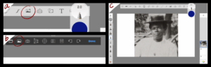 Pressing the "add image" icon on the Sketchbook app, showing imported image of Carrie Pinkney