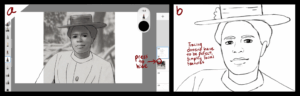 Tracing example with dark black lines overtop low-opacity reference image