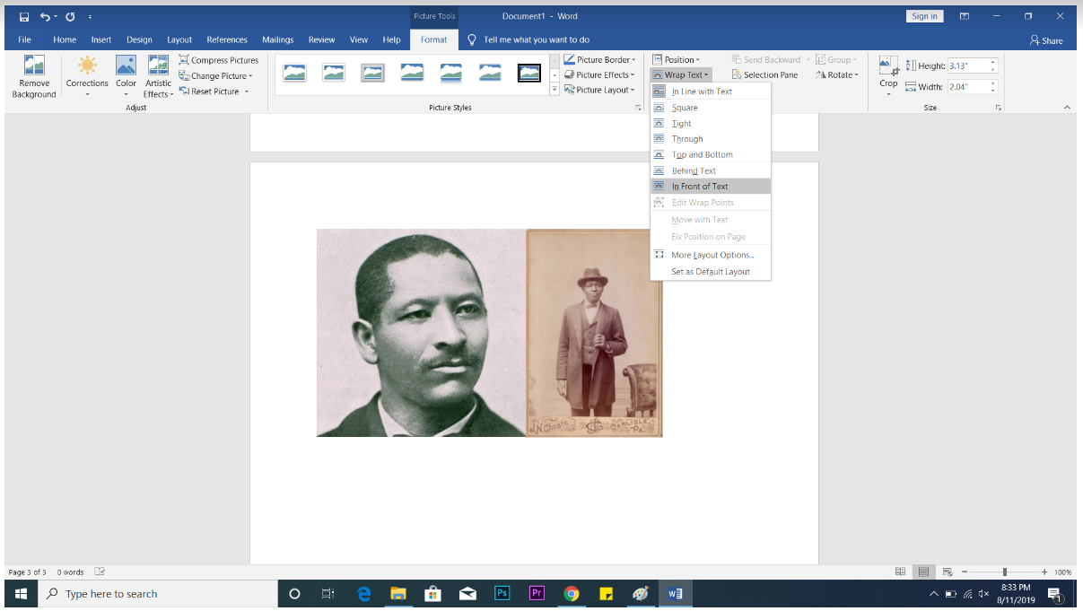 screenshot of Word for collage tutorial