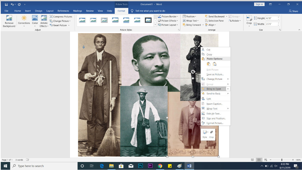 screenshot of Word for collage tutorial