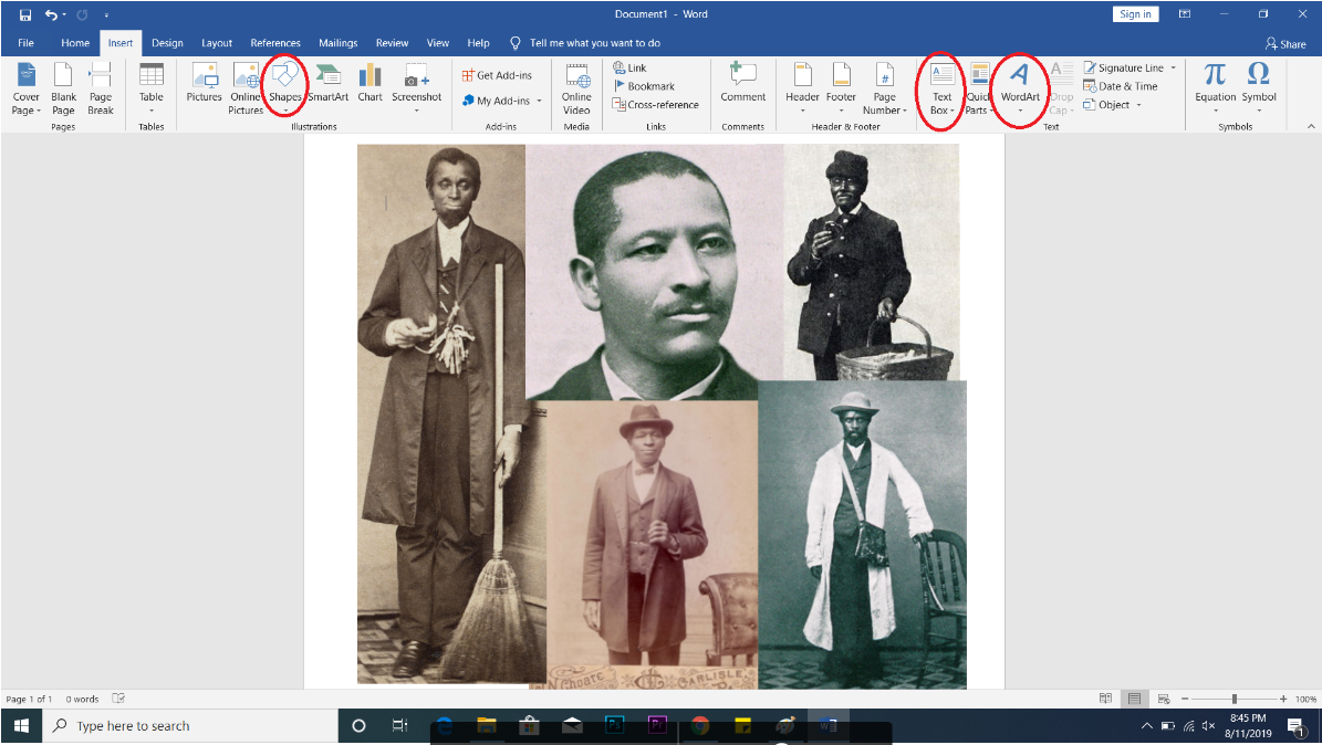 screenshot of Word for collage tutorial