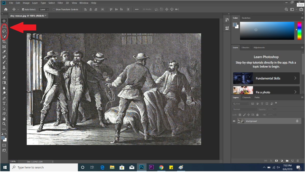 screenshot of Photoshop for colorizing tutorial