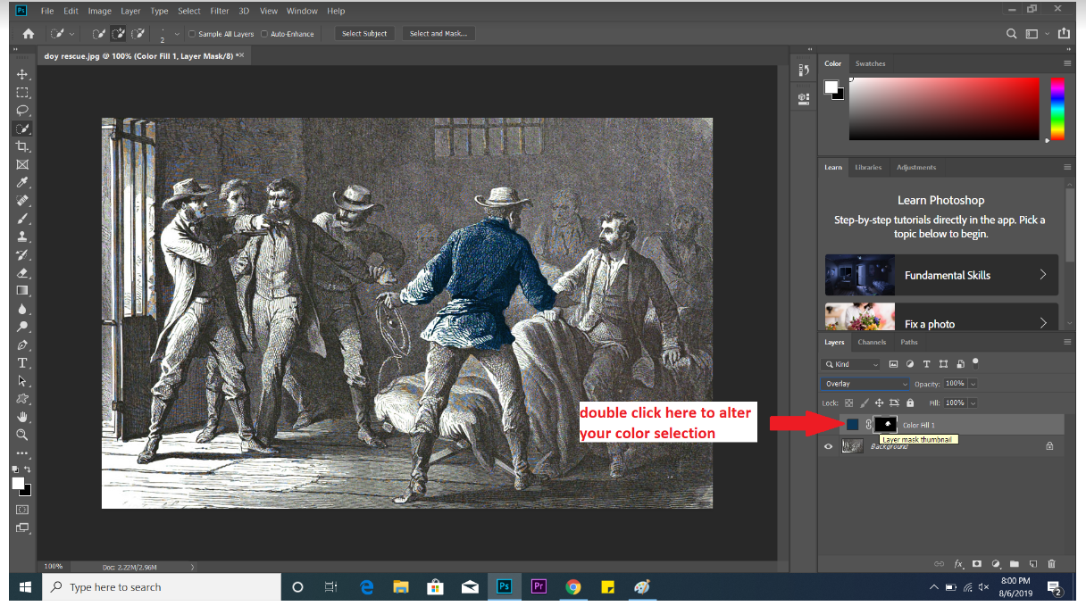 screenshot of Photoshop for colorizing tutorial