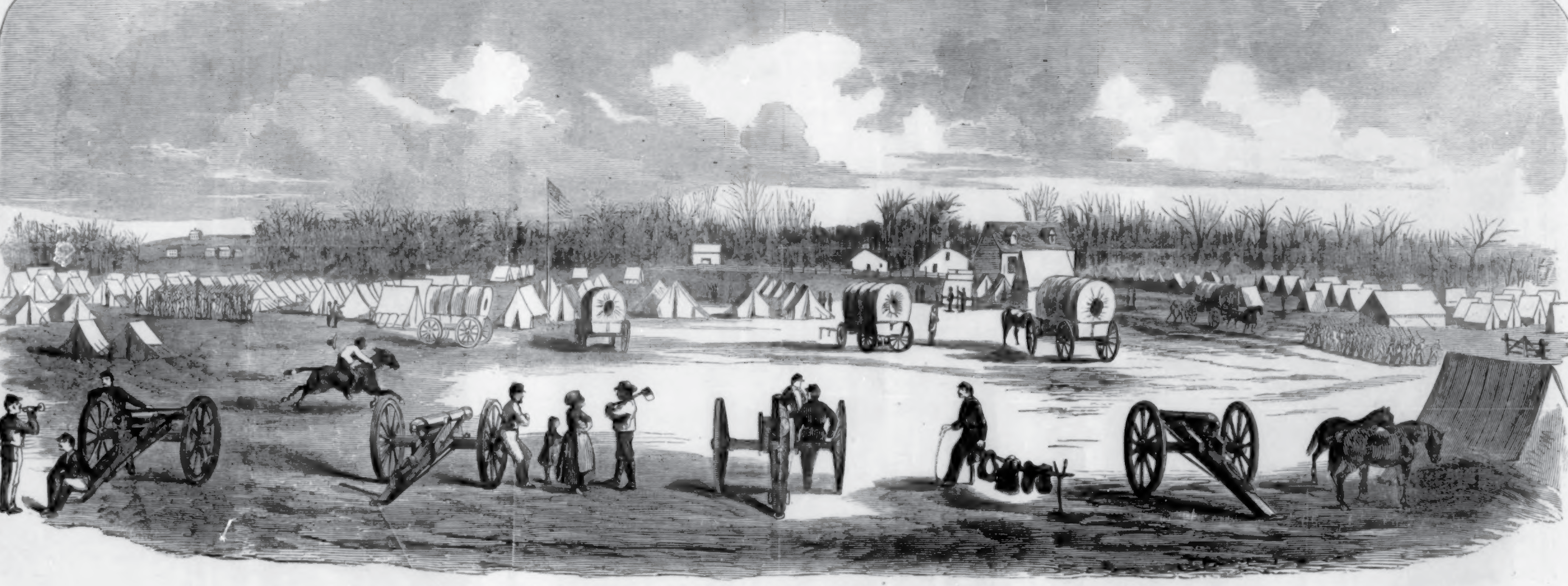 US camp, soldiers and cannon