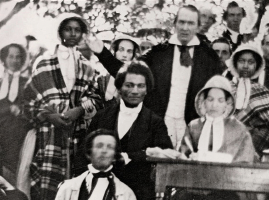 Photo from Cazenovia NY anti-slavery convention, August 1850, daguerreotype detail, featuring Frederick Douglass, Gerrit Smith, Theodosia Chaplin, and the Edmonson sisters, Mary and Emily