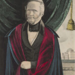 colorized lithograph of James Birney, standing, wearing red and blue overcoat