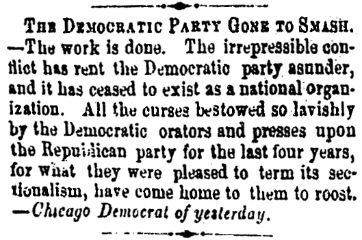 Blog Divided » Post Topic » Election Of 1860 – Democratic Convention In ...