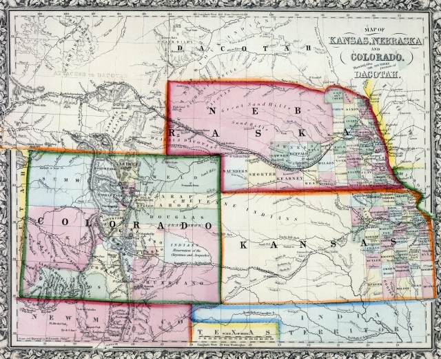 Kansas Nebraska Colorodo Map