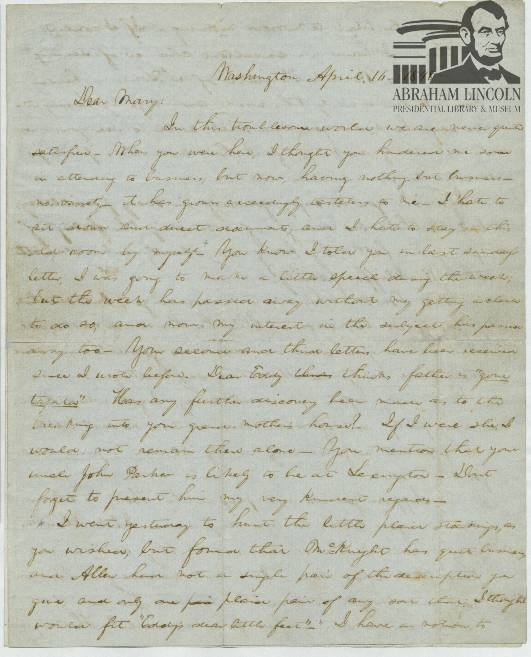 Letter to Mary Todd Lincoln