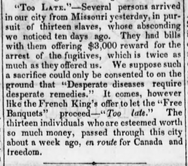 Chicago Tribune, November 17, 1853, reprinted in Glasgow, MO Weekly